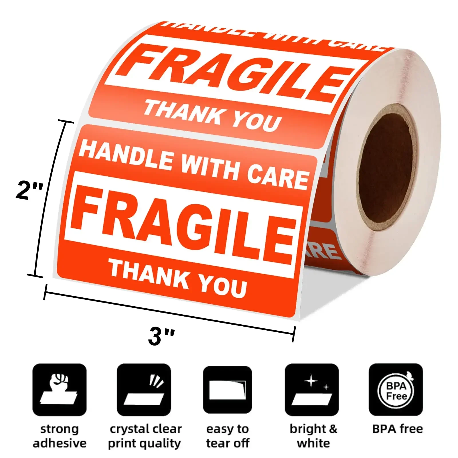 500PCS/Roll 3" X 2" Warning Fragile Tape Fragile Handle With Care Warning Stickers For Shipping Packing Glass Products Porcelain