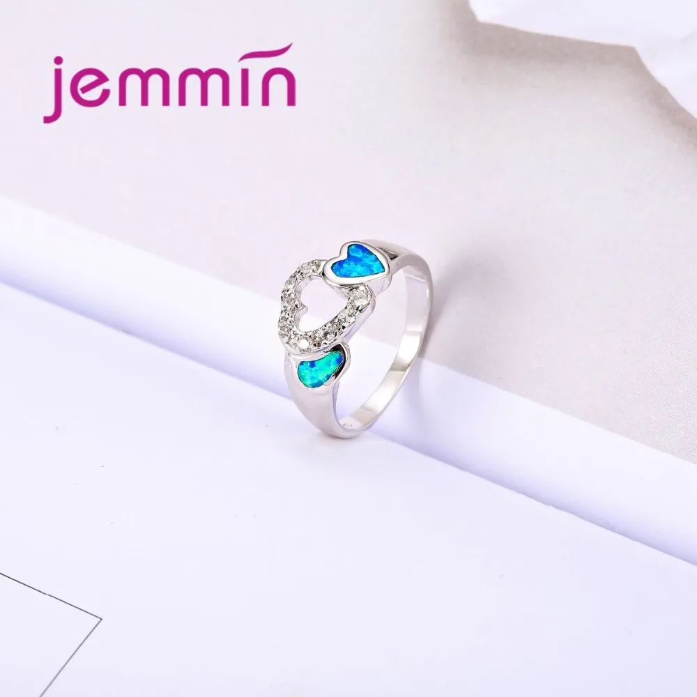 Trendy Heart Blue Opal Ring for Women Femme Promise Ring High-End 925 Sterling Silver Jewelry Fashion Jewelry Gift 6