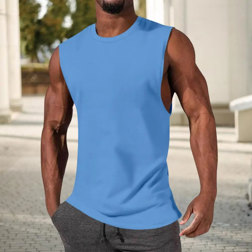 Description Picture 5 of itemRound Neck Men Vest Men's Solid Color O-neck Sport Vest for Bodybuilding Fitness Sleeveless Loose Fit for Streetwear for Men