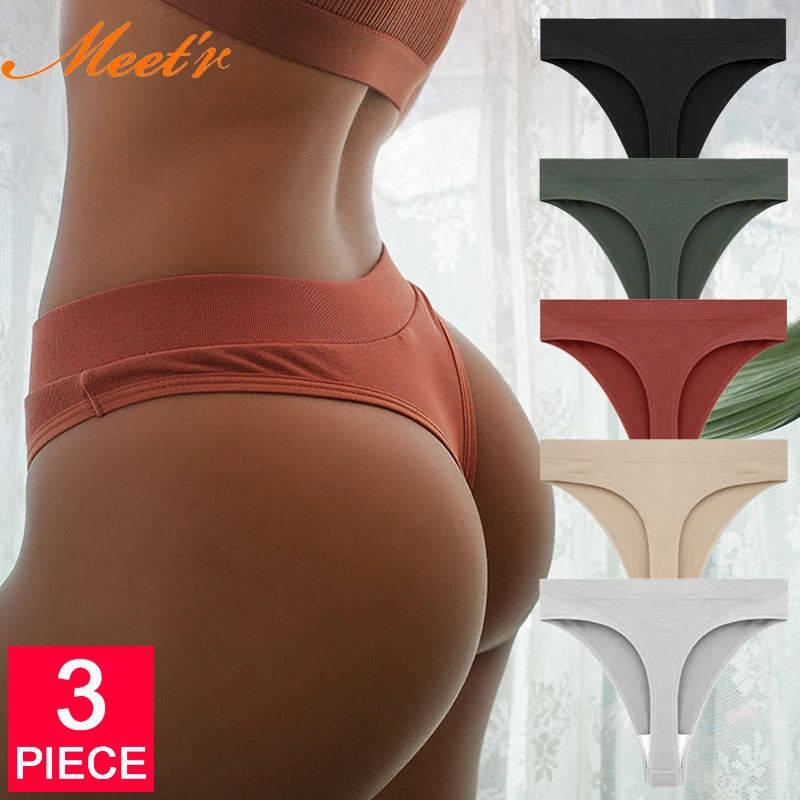 Meet'r Sexy Women Breathable Thong Low-waist High Elasticity Panties Underwear Breathable G String Temptation Lingerie 3Pcs/Lot women panties female underwear womens underwear