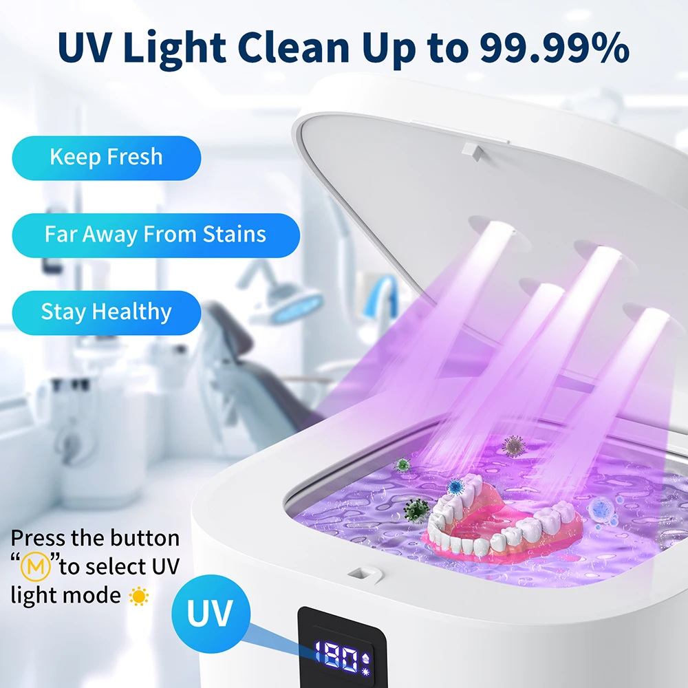 KUNPHY Portable Mini Household Dental Pod Ultrasonic UV Cleaner Machine for Dentures Aligner Retainer Whitening Trays Ring 2