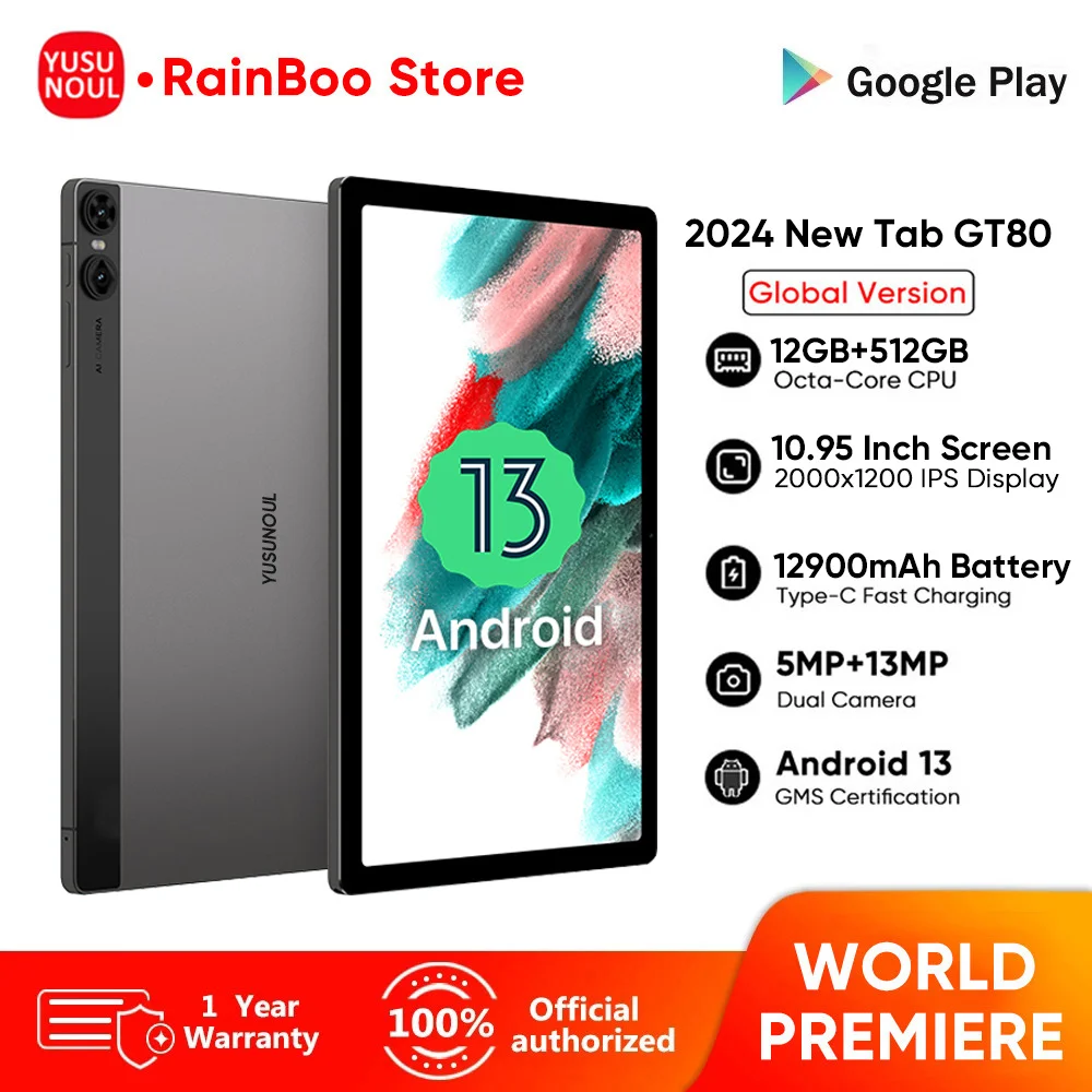 

2024 New Flagship Global Firmware 10.95 Inch Android 13 Tablet 5G WiFi 2K Display FHD Screen 12GB 512GB Планшет GPS Pads Laptop