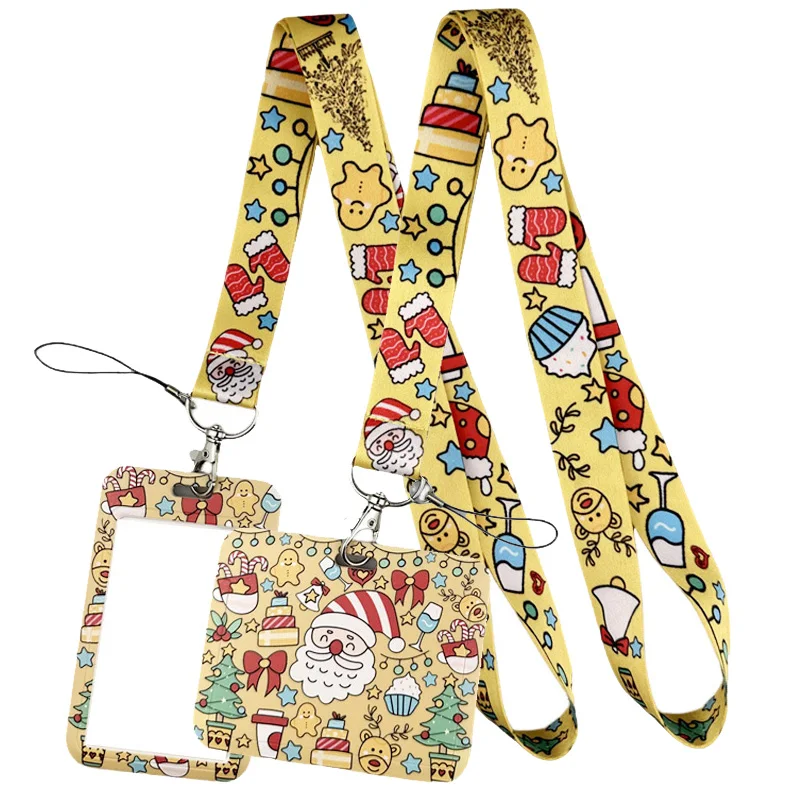 

Yellow Father Christmas Creative Lanyard Card Holder Student Hanging Neck Lanyard Badge Subway Access Card Holder Accessories