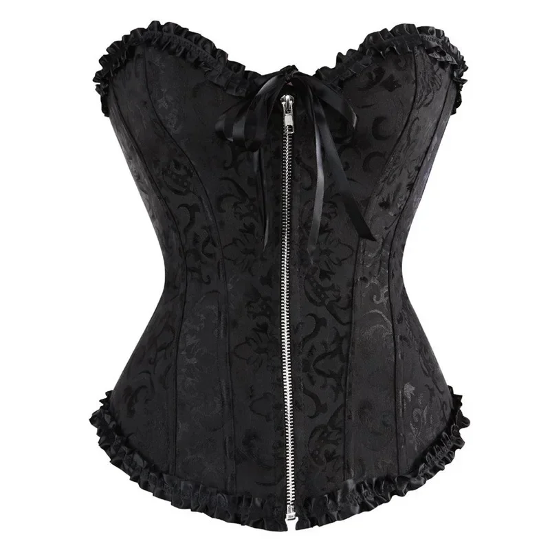 Corsets and Bustiers Women Sexy Overbust Zipper Front Corset Corsets Waist Bodyshaper Brocade Corset