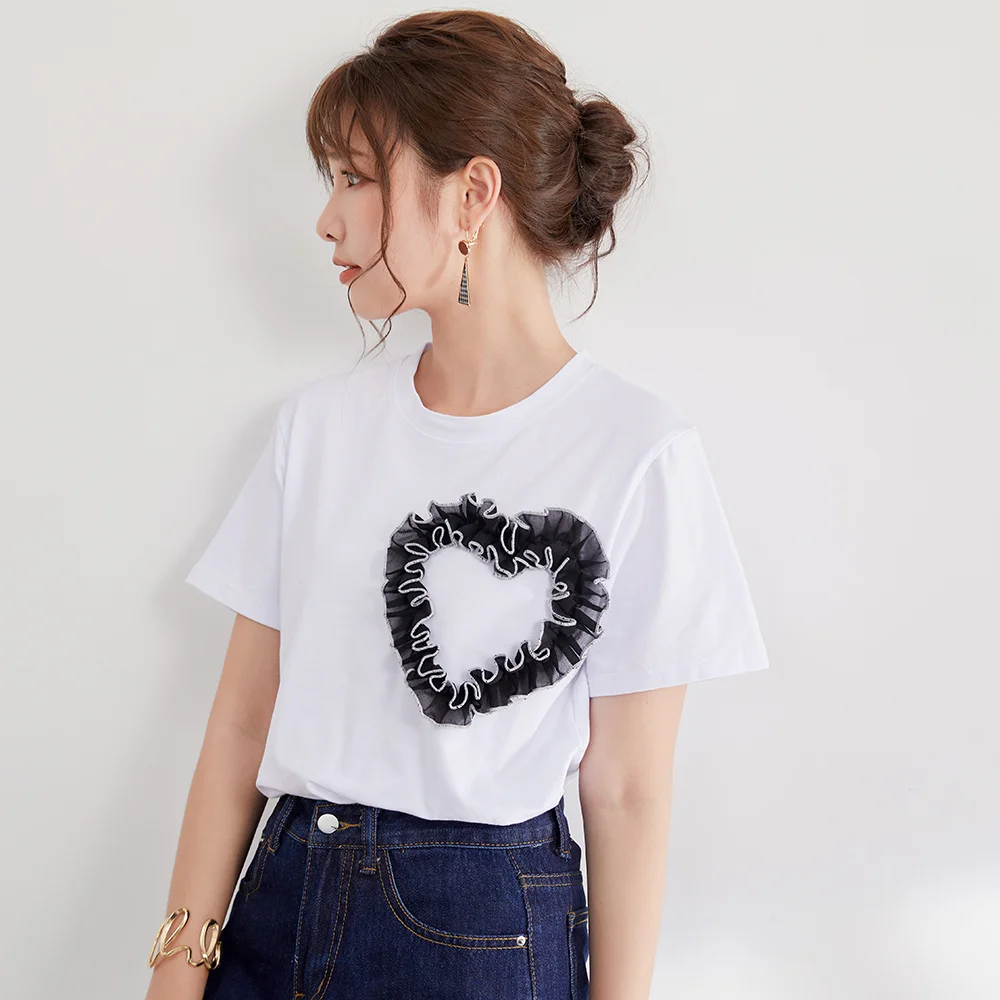 Black T-shirt Ruffles Casual Summer Thin Tees Falbala Simple Lady Fashion Streetwear Chic Slim Women Daily Basic Tops Sweet graphic tees Tees