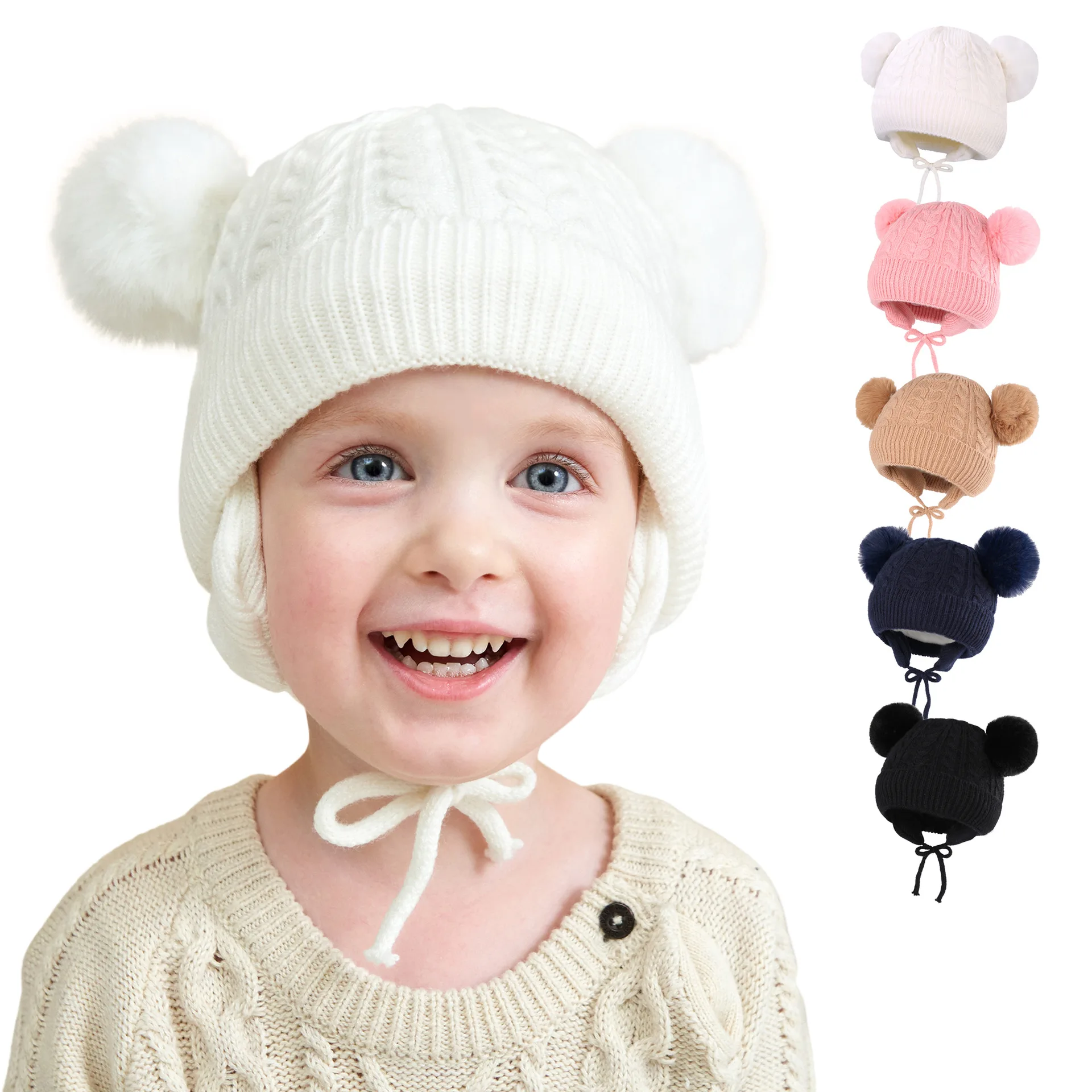 Cute Baby Winter Hat Thicken Plush Baby Hat With Earflaps Infant Warm Hat Beanie Cap Child Knitting Hat Baby Item 0-3 Years