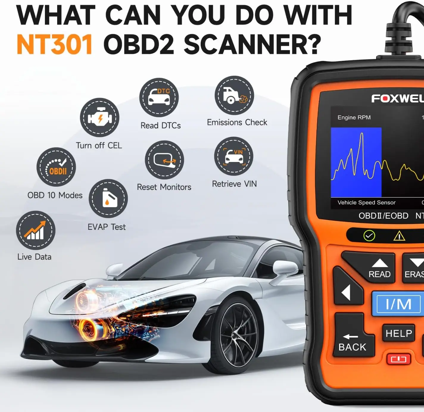 FOXWELL NT301 OBD2 Scanner Check Engine Code Reader Professional ODB2 OBD2 Automotive Scanner Car Diagnostic Tools PK ELM327 3