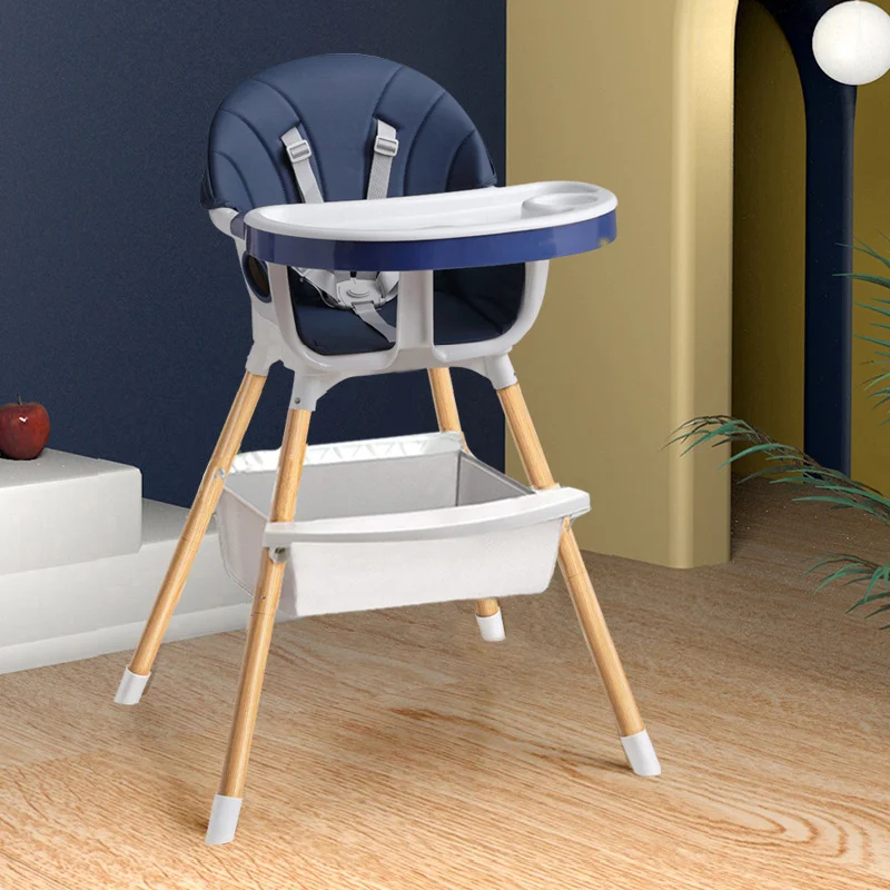 Baby High Chair Portable Feeding Chair Height Adjustable Double Layers Baby Food Tray Dinning With PU Cushion
