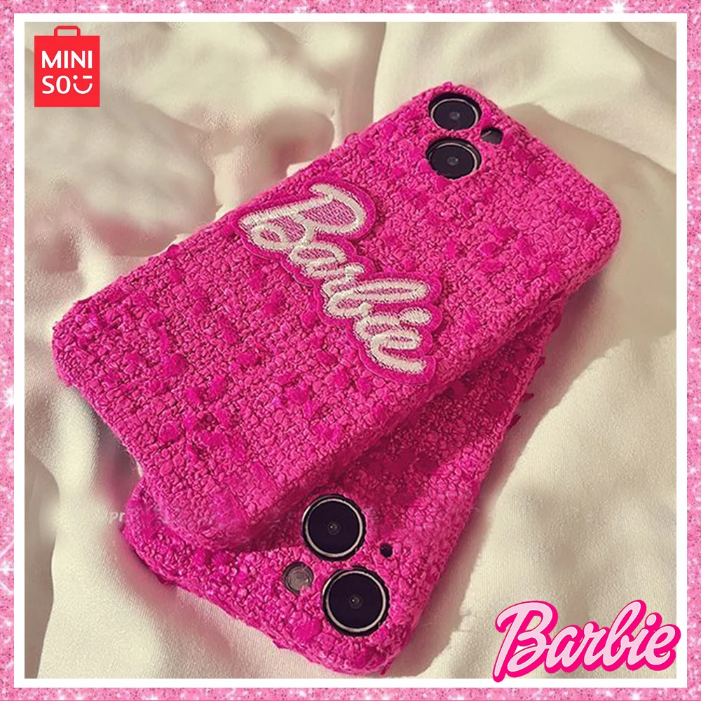 

Miniso Barbie Little Fragrant Wind Rose Red Barbie English Autumn Winter Iphone 15/14/13 Promax Plush Phone Case Christmas Gift