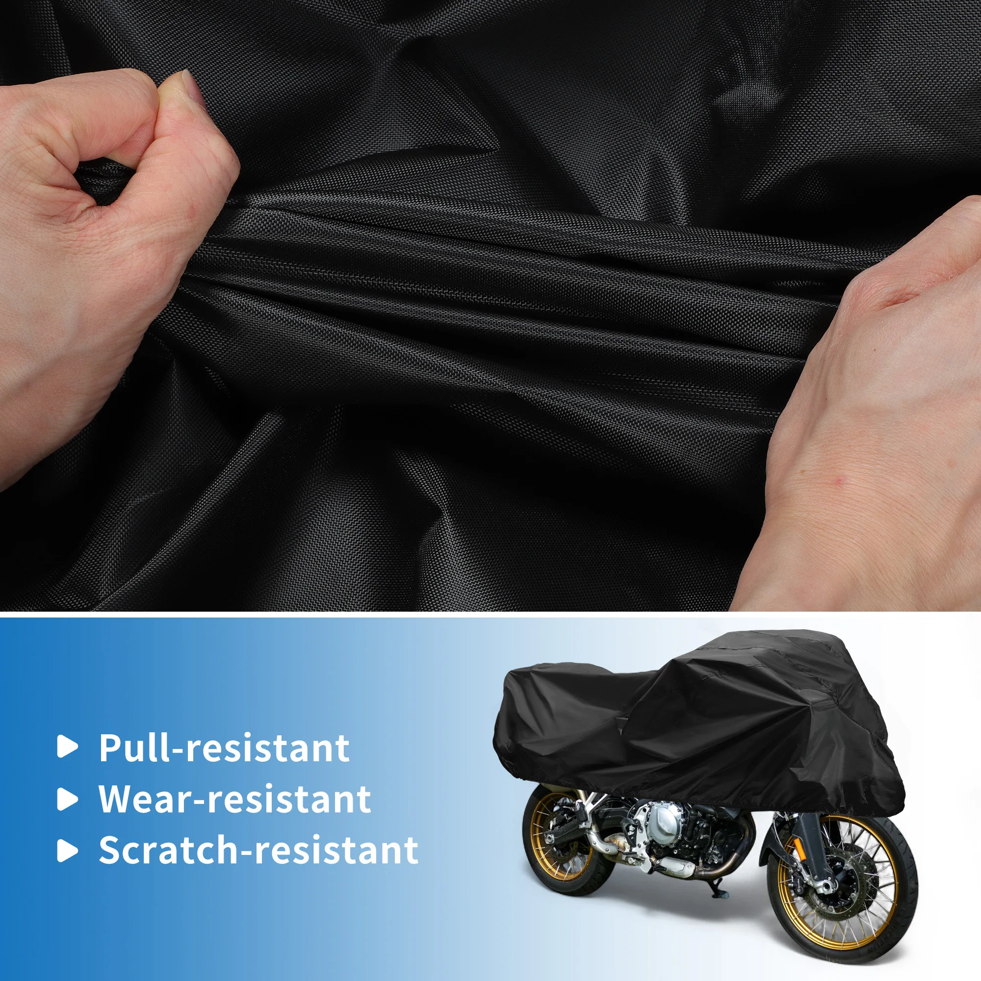 UXCELL 420D-PU Motorradabdeckung, wasserdicht, staubdicht, kratzfest, Motorrad-Halbabdeckung, 220 x 95 x 60 cm, 245 x 105 x 65 cm, Schwarz – Detail 7