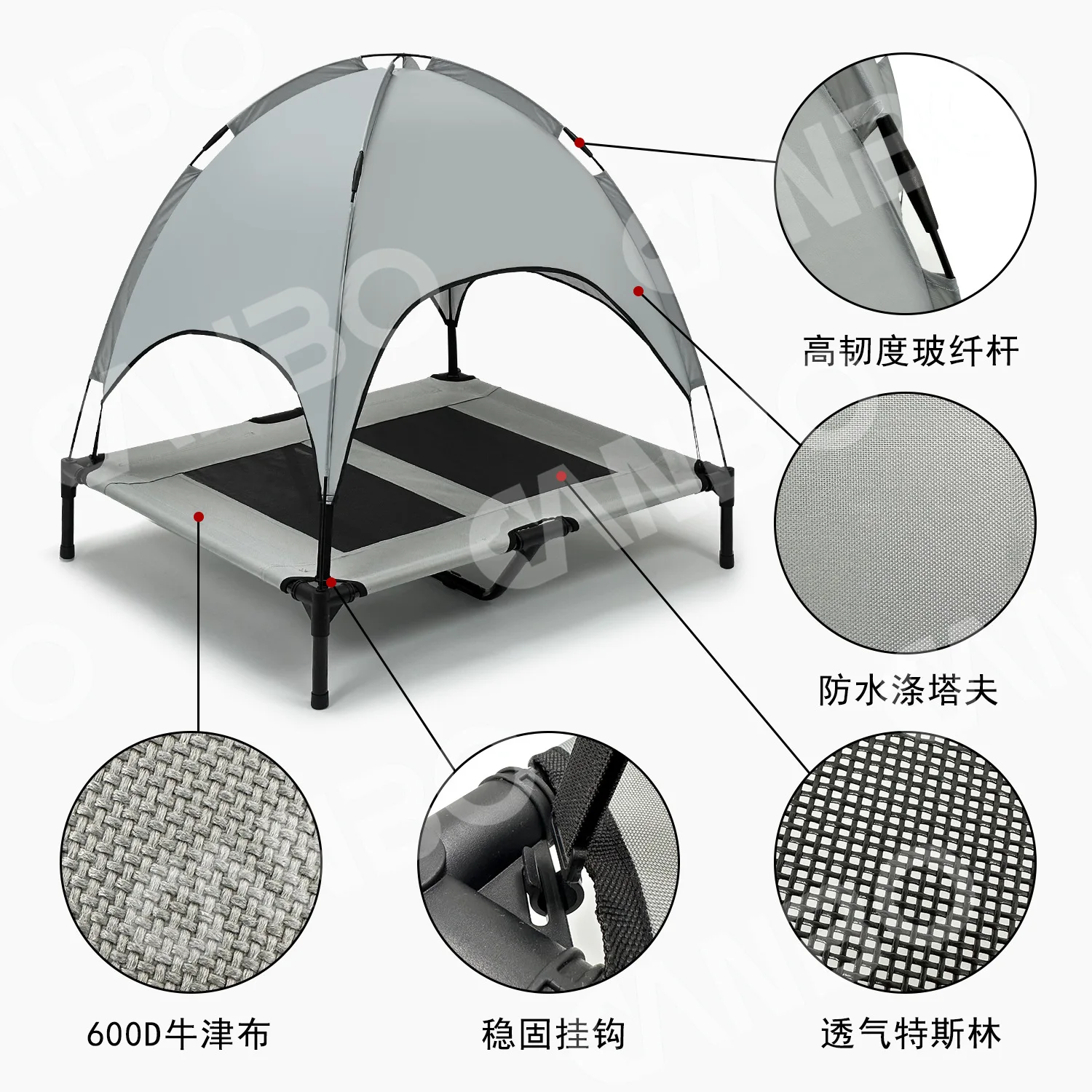 Outdoor Medium and Large Dog Bed High Load-bearing Roof Elevated Dog Bed Tent Summer Shade Pet Marching Beds Pet Gift