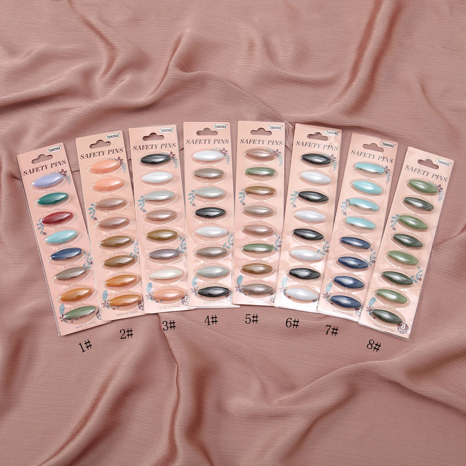 12PCS Colorful Hijab Pins With Rhinestones - Plastic Scarf Safety Pins For Muslim Women & Girls