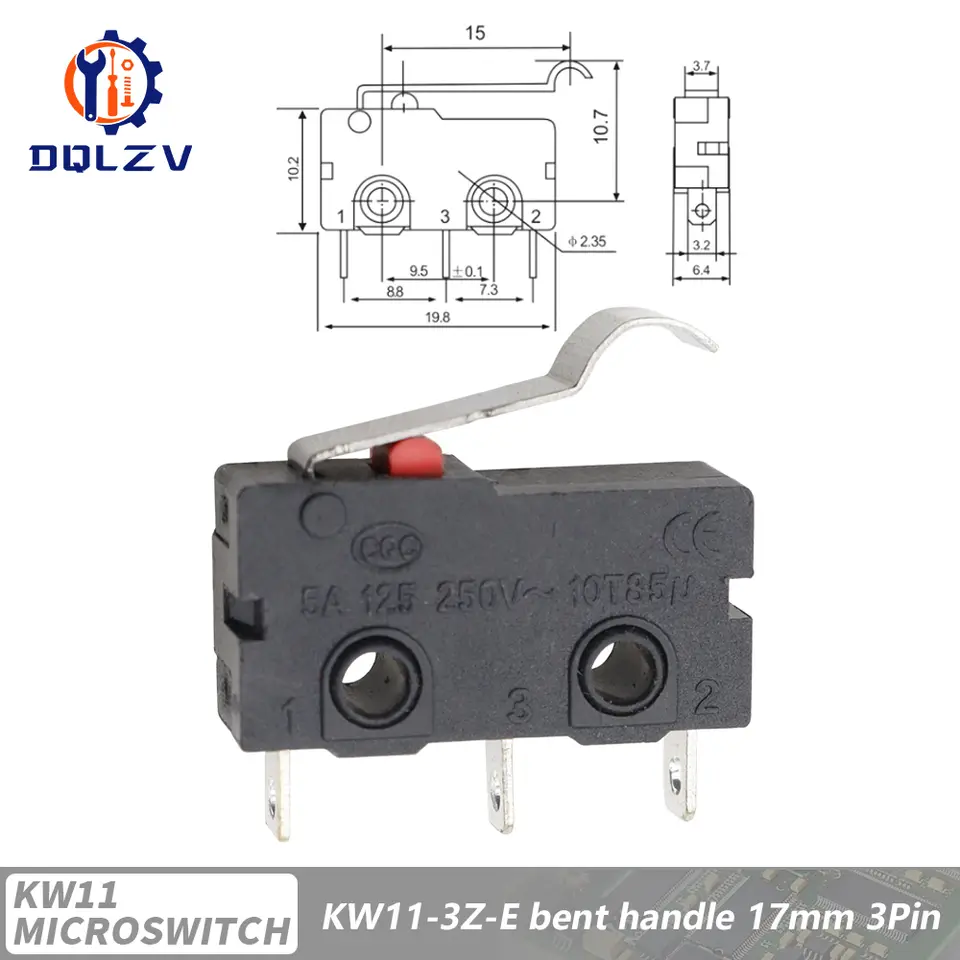 5A 125V250V KW12 Travel Limit Switch KW11-3Z-2 With Handle 16mm Contact Button Micro switch KW12-N 2Pin/3Pin KW12-A NO/NC image 18