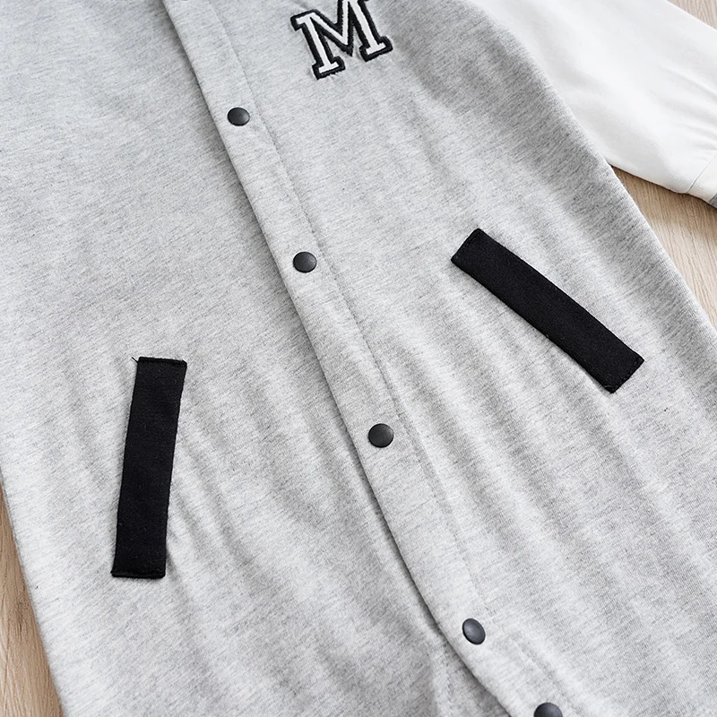 Newborn Baby Cotton Baseball Jumpsuit Pajamas - Gray