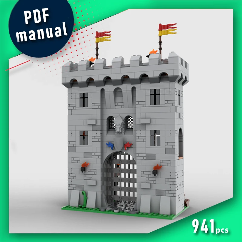 

Medieval moc gift Modular Gatehouse Gateway Fortress entrance blocks knight castle bricks block lion knight castle gate bricks