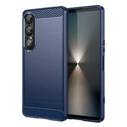 Shockproof Carbon Fiber Brushed Silicone Bumper Phone Case for Sony Xperia 1 IV (Blue)