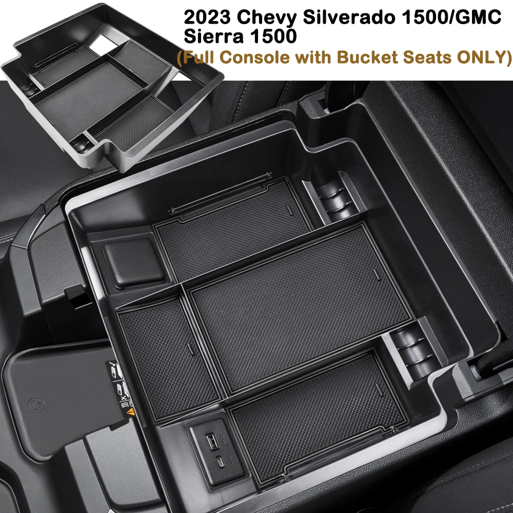 

Center Console Organizer Tray for 2023 Chevy Silverado 1500/GMC Sierra 1500 Container Armrest Storage Glove Box Car Accessories