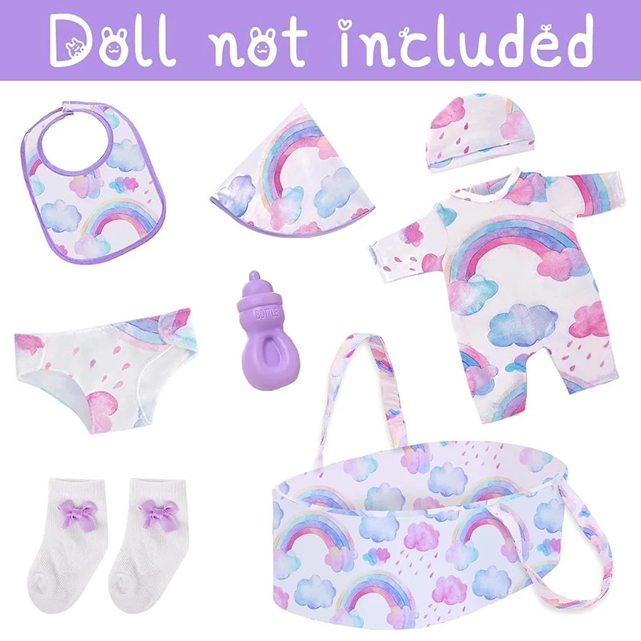 Fashion Doll Care Accessory Set for 14-18 Inch Baby Doll Outfit with Carrier, Pacifier, Bath Towel - 5