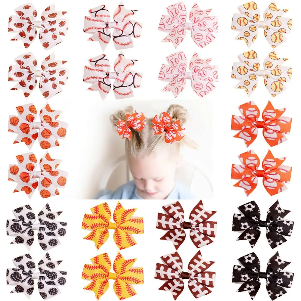 

3" 2Pcs Grosgrain Ribbon Cheer Bow Hair Clips For School Girls Kid Softball Hairpins Striped Hairgrip Baby Hair Accessories Gift