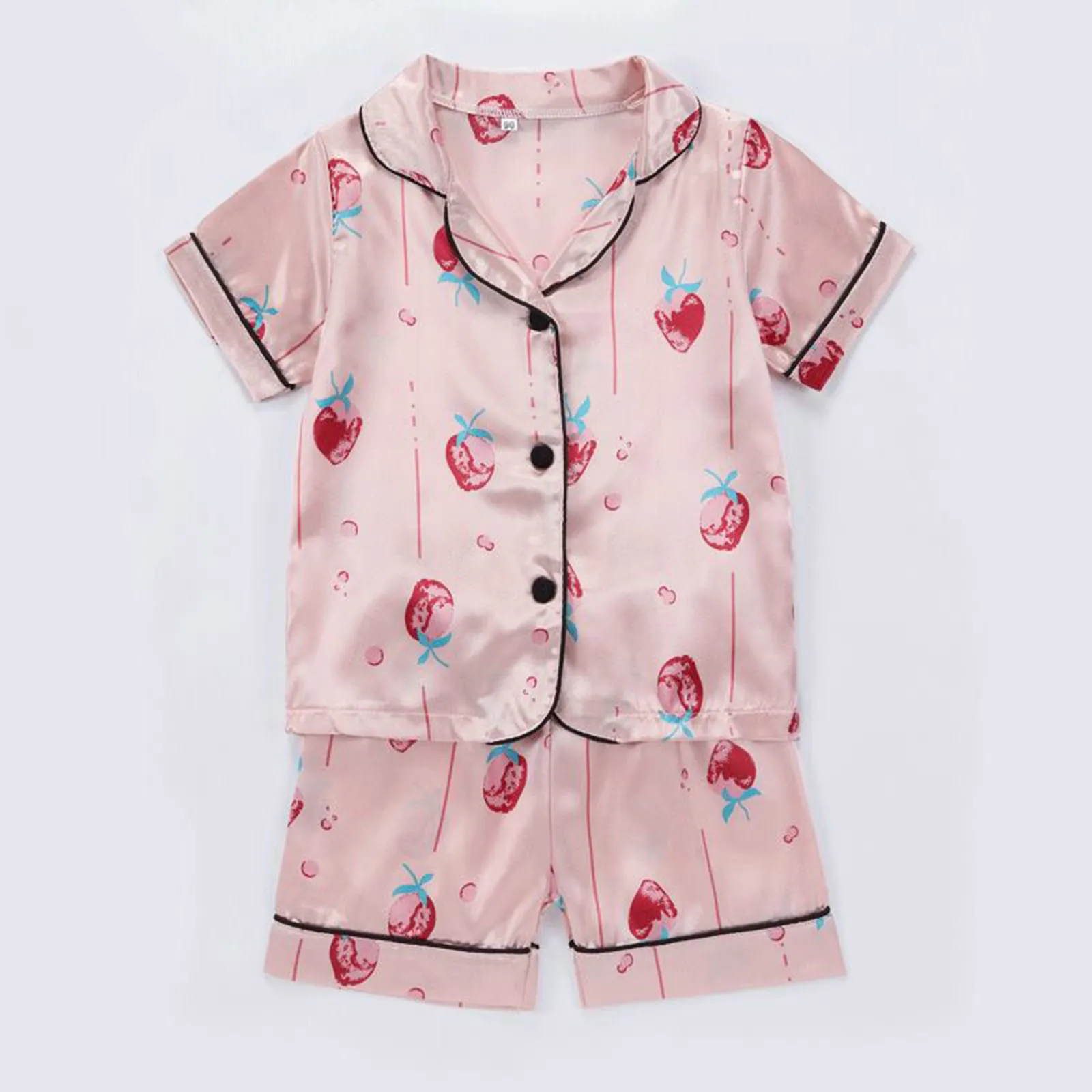 Kids Toddler Baby Girls Spring Summer Cartoon Print Short Sleeve Sleepwear Outfits Pajamas Clothes