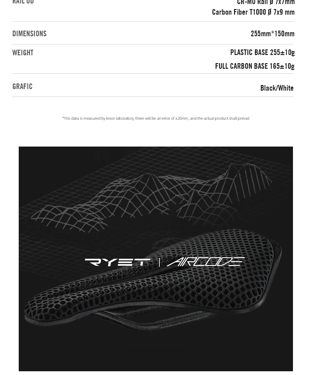 RYET 3D-gedruckter Fahrradsattel, ultraleichte Kohlefaser, hohl, bequem, atmungsaktiv, MTB, Kies, Rennrad, Radfahren, Sitzteile – Detail 4