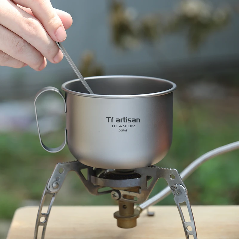 Tiartisan 500ML 순수 티타늄 커피 컵 싱글 레이어 캠핑 티 머그잔(야외 백팩 하이킹용 보관 가방 포함)