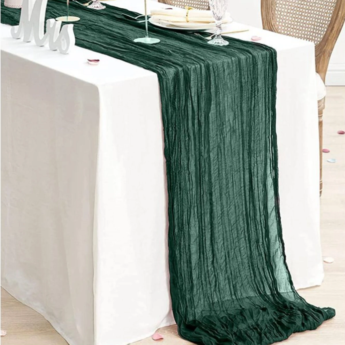 Green Gauze Table Runner Burlap Cheesecloth Table Setting Dining Rustic Country Wedding Birthday Decor Boho Table Linens