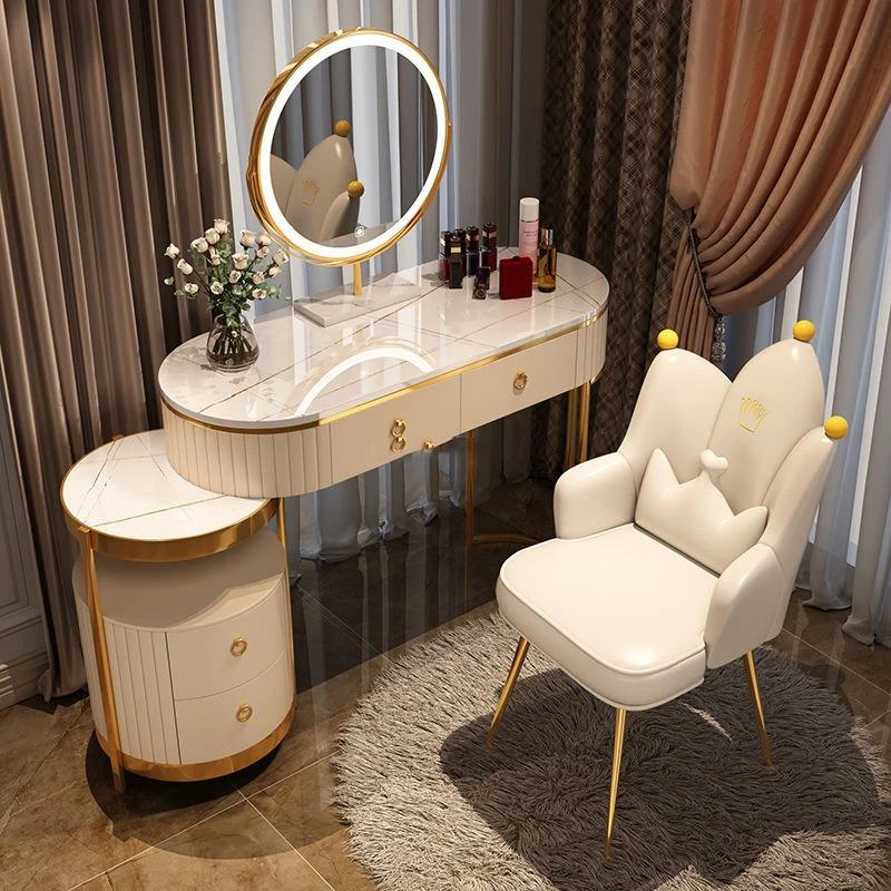 

Home Bedroom Dressing Dressers Multifunctional Dressing Table Ins Girls Table set Chair Creative Solid Wood Dressing Table Girl