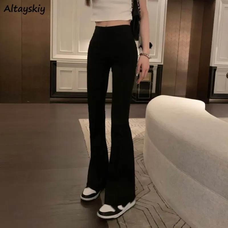 

Black Flare Pants Women Casual All-match Full Length High Waist Basic Minimalist Vintage Trousers Pantalones De Mujer Summer Fit