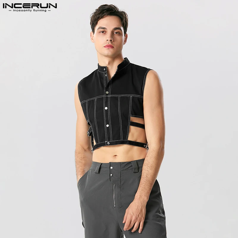 

Топы INCERUN 2023, новый мужской жилет из имитации джинсовой ткани в американском стиле, повседневный Стильный укороченный жилет без рукавов, женский жилет
