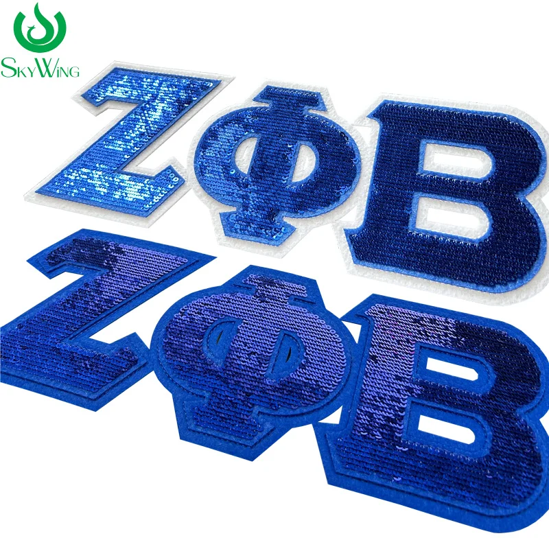 SequinedBlueandWhiteZetaPhiBetaSororityPatchIronon