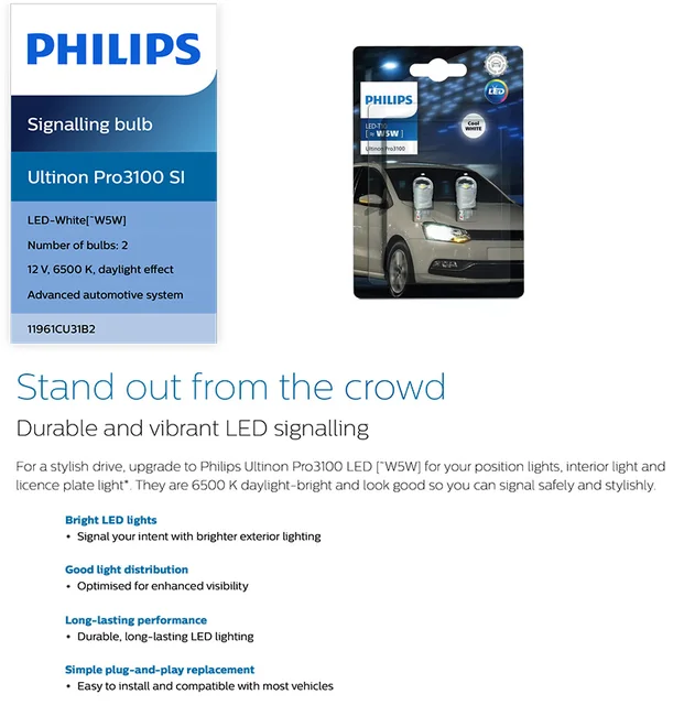 LAMPARA - LED T10 W5W 12V BLANCA ULTINON PRO PACK X2 PHILIPS — Cymaco