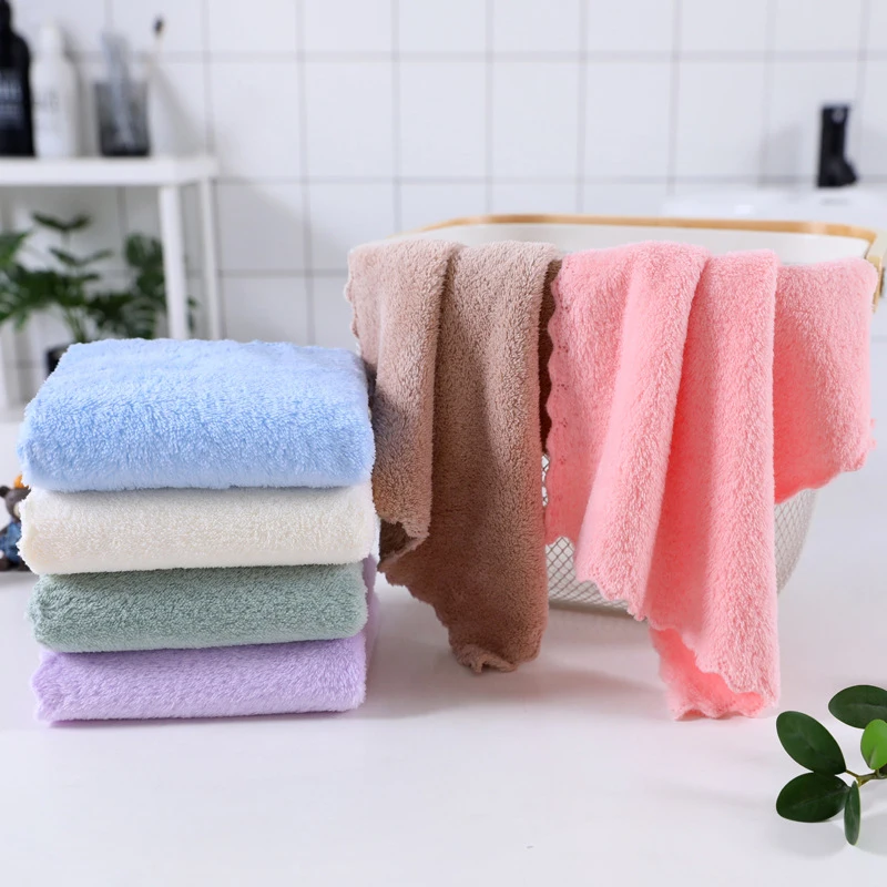 30x30cm10pcs High Density Coral Velvet household cleaning face high-quality with children's towels Small Square Towel Hand towel 4