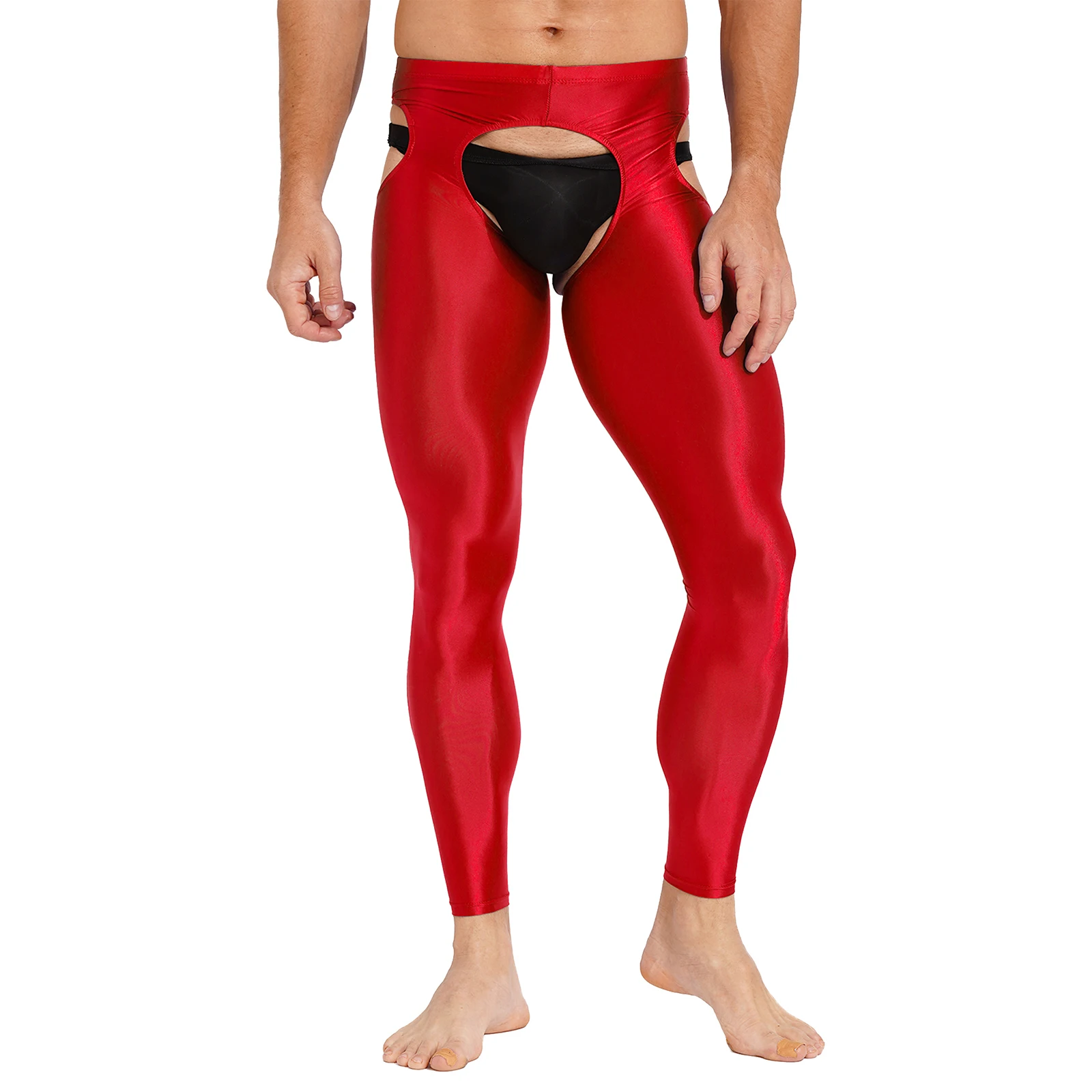 Mens Lingerie Skinny Pants Underwear Nightwear Stretchy Crotchless Leggings Hollow Out Glossy Elastic Waistband Underpants men leggings