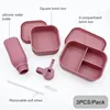 Personalized Name Silicone Water Bottle 3 Compartment Leakproof Bento Lunch Box For Kids Portable Camping Picnic Food Container 3