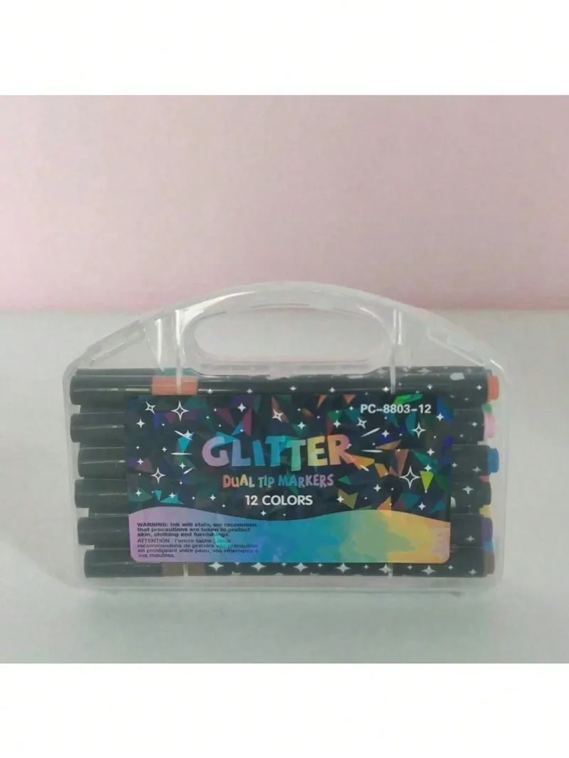 12pcs Glitter Markers, Soft Tip Single Head Brush Pens, Watercolor Pens, Stationery Glitter Markers, Hand-Painted Single