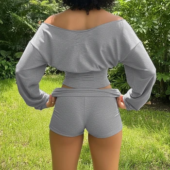 طقم كروب أنيق طويل الأكمام مع شورت كاجوال — صورة 4