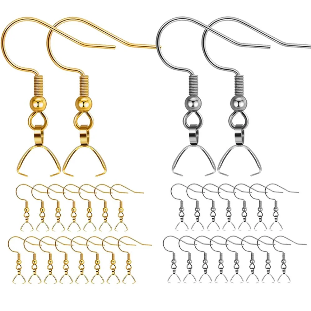 10 20Pcs Stainless Steel Earring Hooks Pendant Clasp Ear Wire Buckle