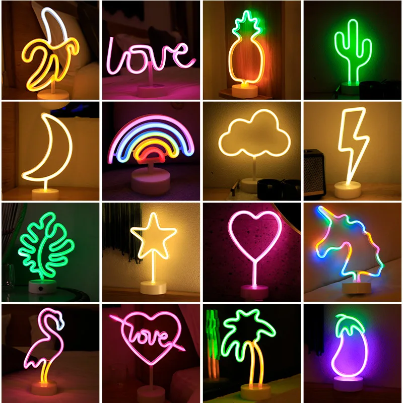 USB Neon Light Flamingo Shaped Sign Neon Moon Lights Lighting Wall