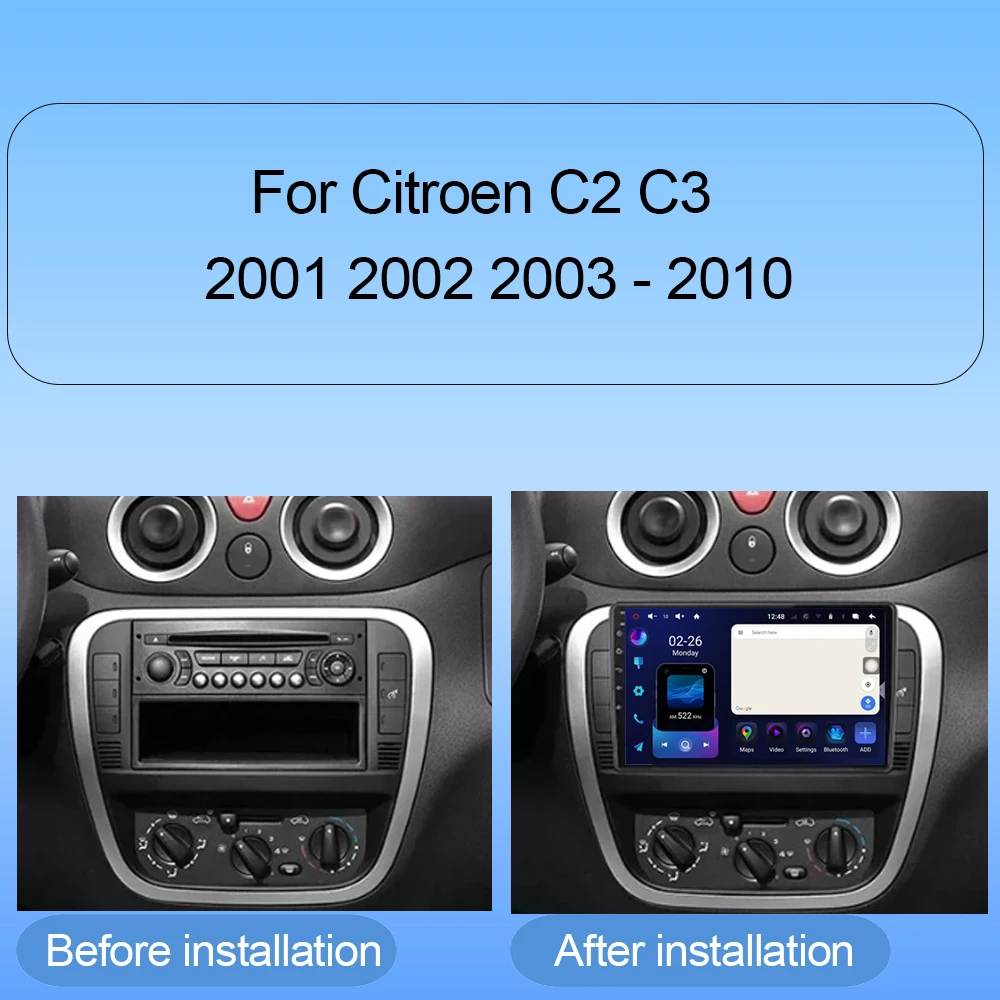 AWESAFE Autoradio Android 13 Pour Citroen C2 C3 (2001-2010) 1Go+32Go Avec 9'' écran Tactile Carplay Android Auto Bluetooth WiFi - Auto
