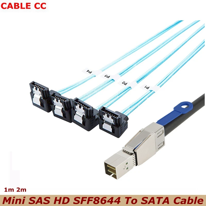 

New 100cm 200cm Mini SAS HD SFF8644 To SATA Cable 90 degree 4 port 7Pin, SFF-8644 to 4 SATA 7pin 12GB for Hard Disk Data Server