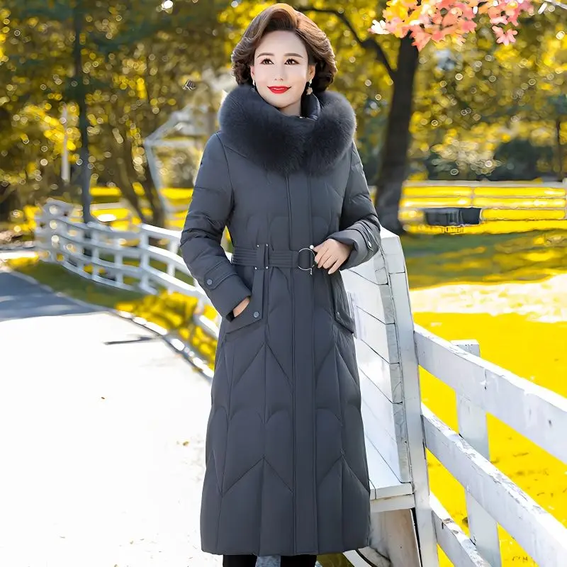 2023 Winter New Middle-Aged Women Down Jacket Long Below The Knee Large Size Thick Warm Outwear Fashion Slim Fit Hooded Parkas