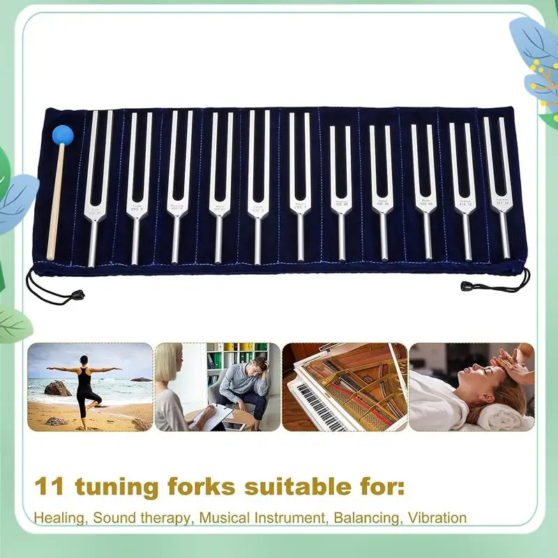 SYDS Tuning Fork Set, 11 Tuning Forks For Healing, Sound Therapy, With Silicone Hammer Cleaning Cloth And Bag