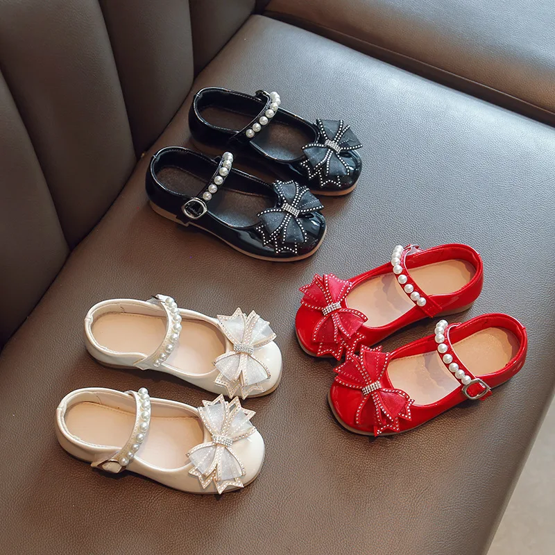 Red Black Childrens Leather Shoes Girls Princess Shoes For Party Wedding Kids Dance Performance Chaussure Fille 3-12T