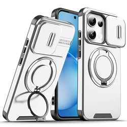 Advanced Armor Case with Slide Lens Protector and Magnetic Ring Holder for Enhanced Durability and Grip (LK- silver)