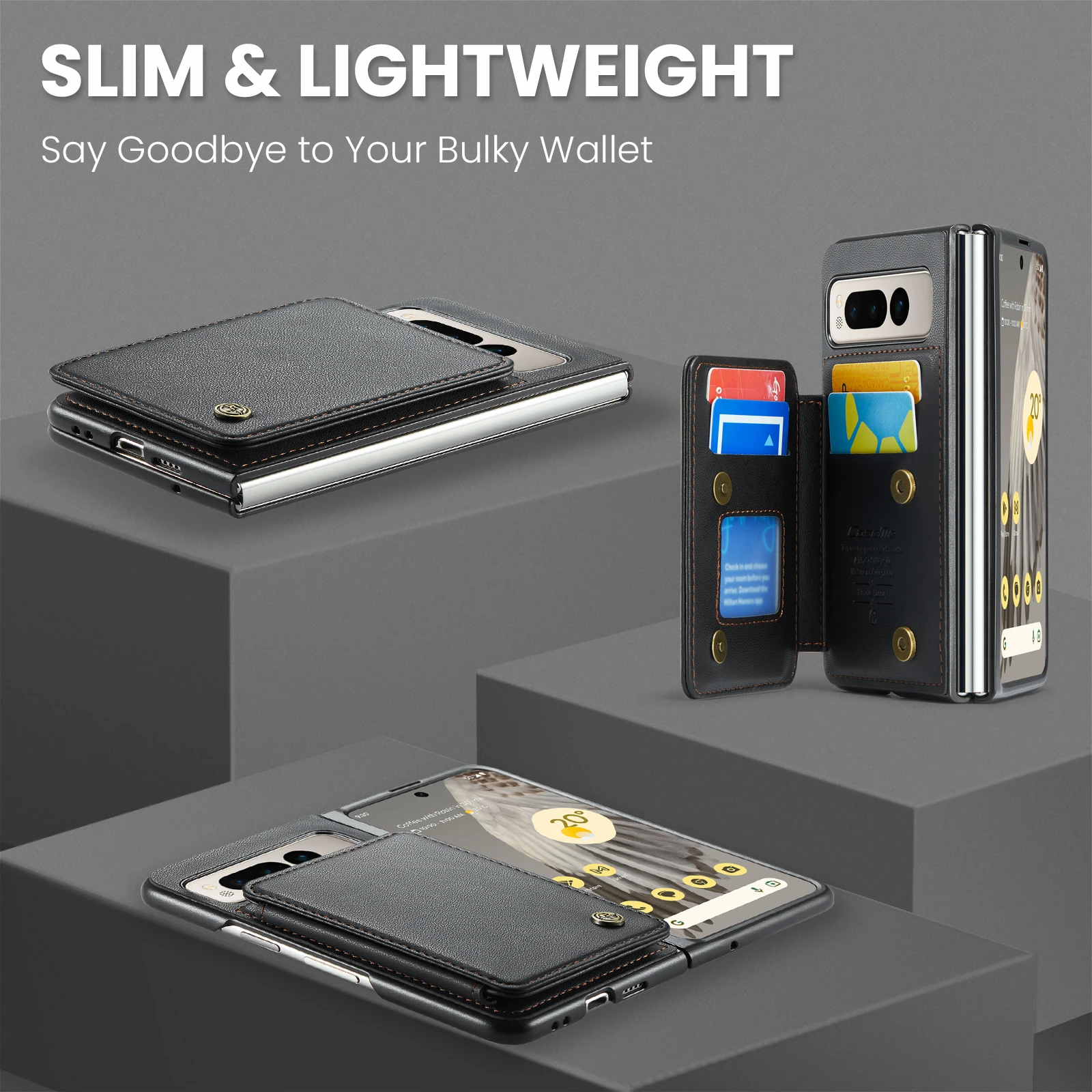 CaseMe Luxury Card Bag Wallet Case for Google Pixel Fold Shockproof Double Magnetic Buckle Closure Premium PU Leather Case