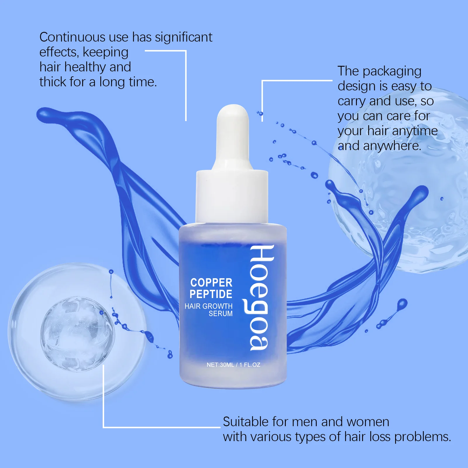 Copper Peptide Hair Serum: Nourishes Scalp, Conditions Hair Roots, Repairs, Adds Volume and Strengthens Hair