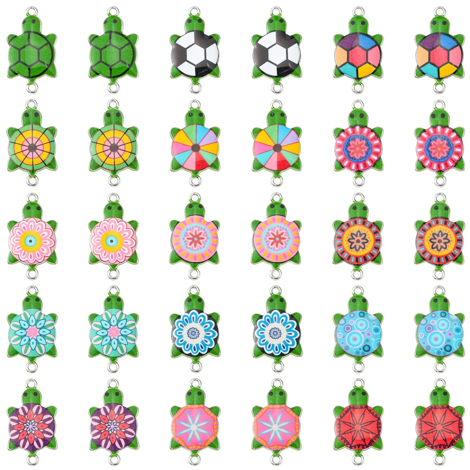 Pandahall 60Pcs Random Color Enamel Sea Turtle Link Double Hole Charms Ocean Animal Tortoise Charms for Craft Jewelry Making DIY