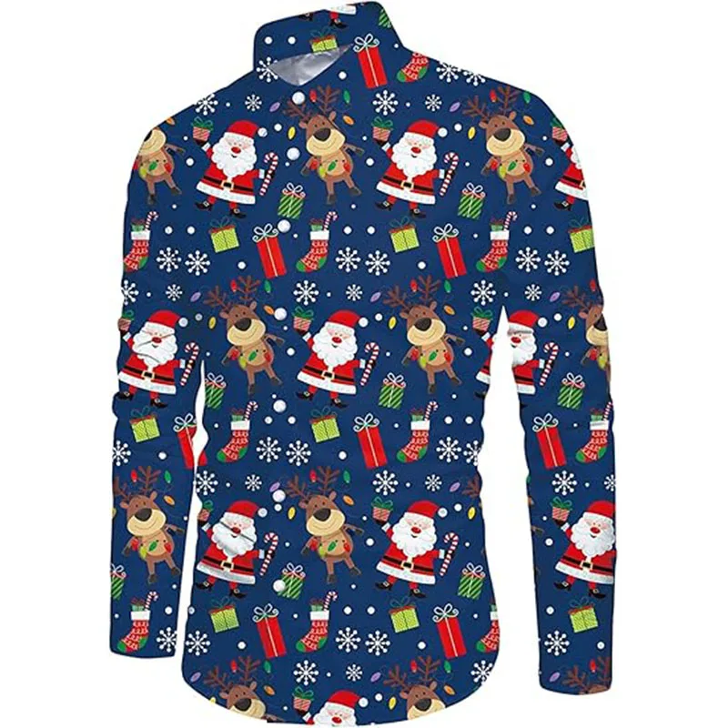 Men's Merry Christmas Shirts Funny Casual 3d Print Santa Claus