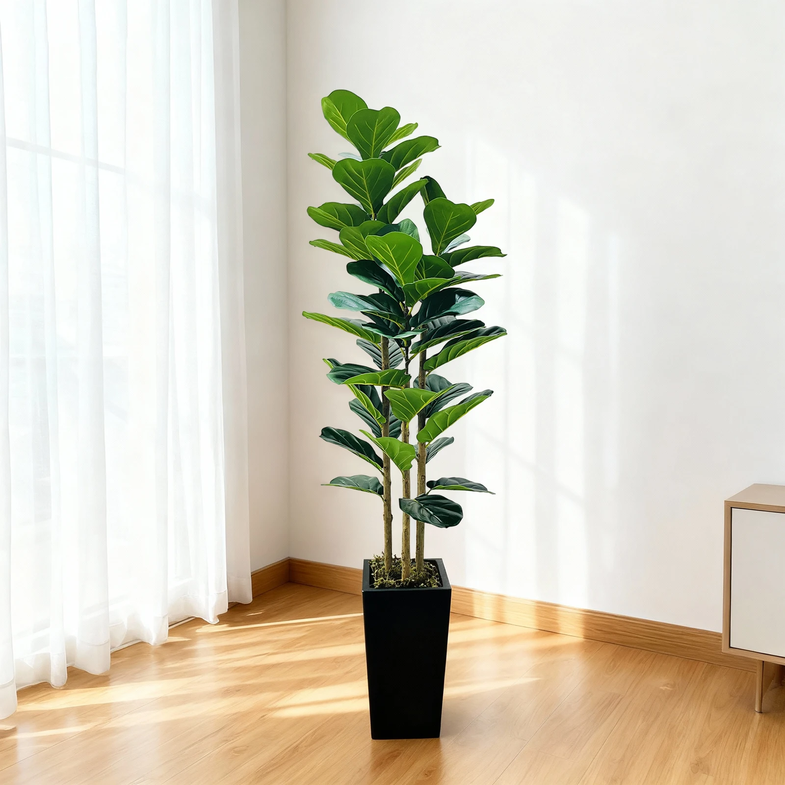 150–180 cm künstlicher Geigenblatt-Feigenbaum mit Pflanzgefäß, künstlicher Baum mit Naturholzstamm, künstlicher Ficus-Baum für die Heim- und Bürodekoration – Detail 7